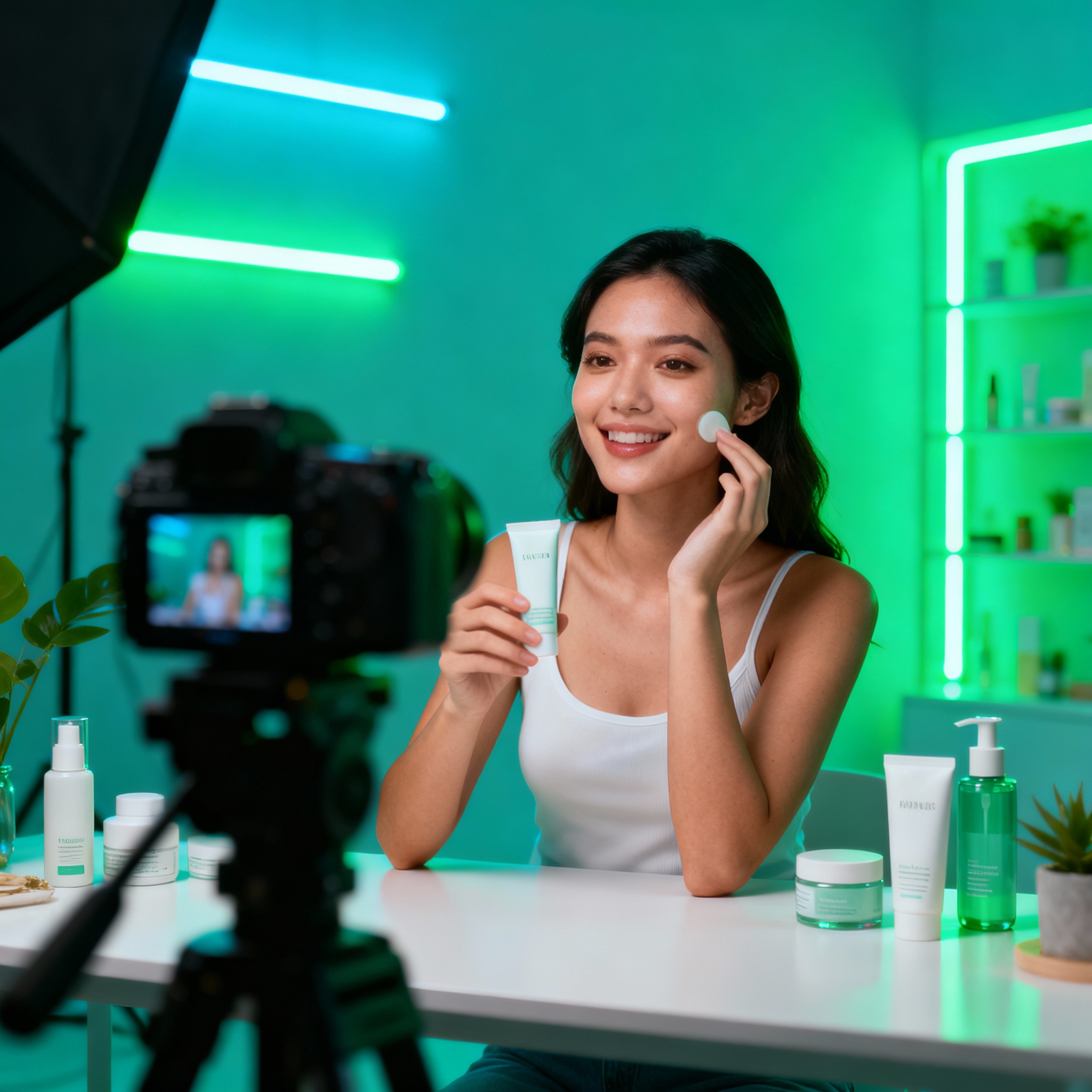 Lifestyle creator filming UGC with studio lights